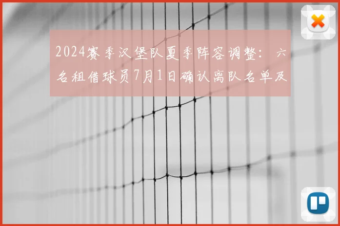 2024赛季汉堡队夏季阵容调整：六名租借球员7月1日确认离队名单及后续补强策略分析